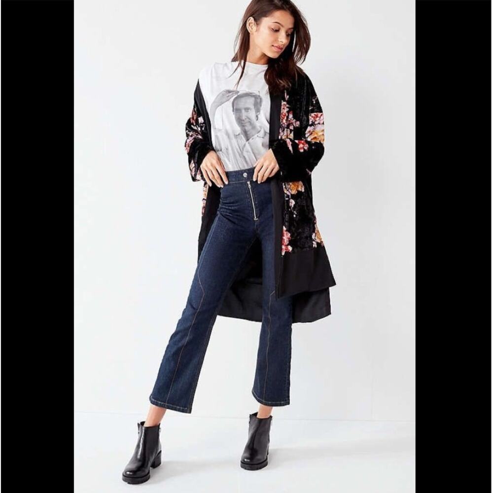 Out From Under Velvet Kimono Style Robe- Dark Floral Boho Statement Layer- Small